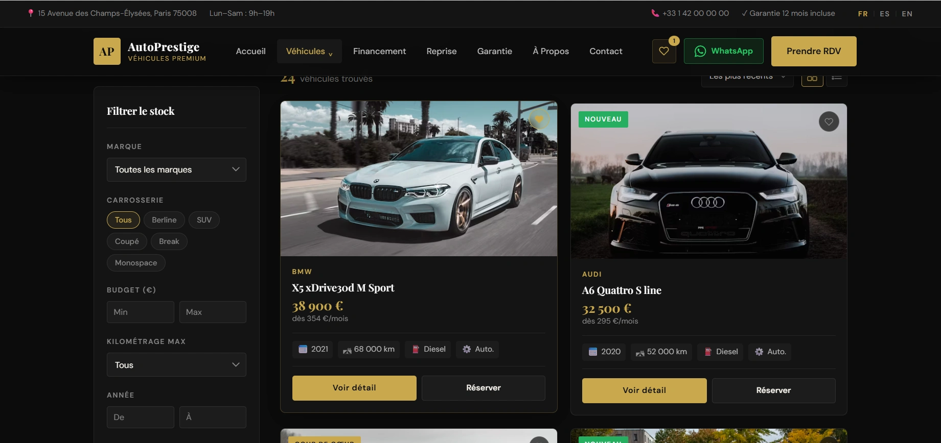 Plantilla web para concesionario de coches de lujo