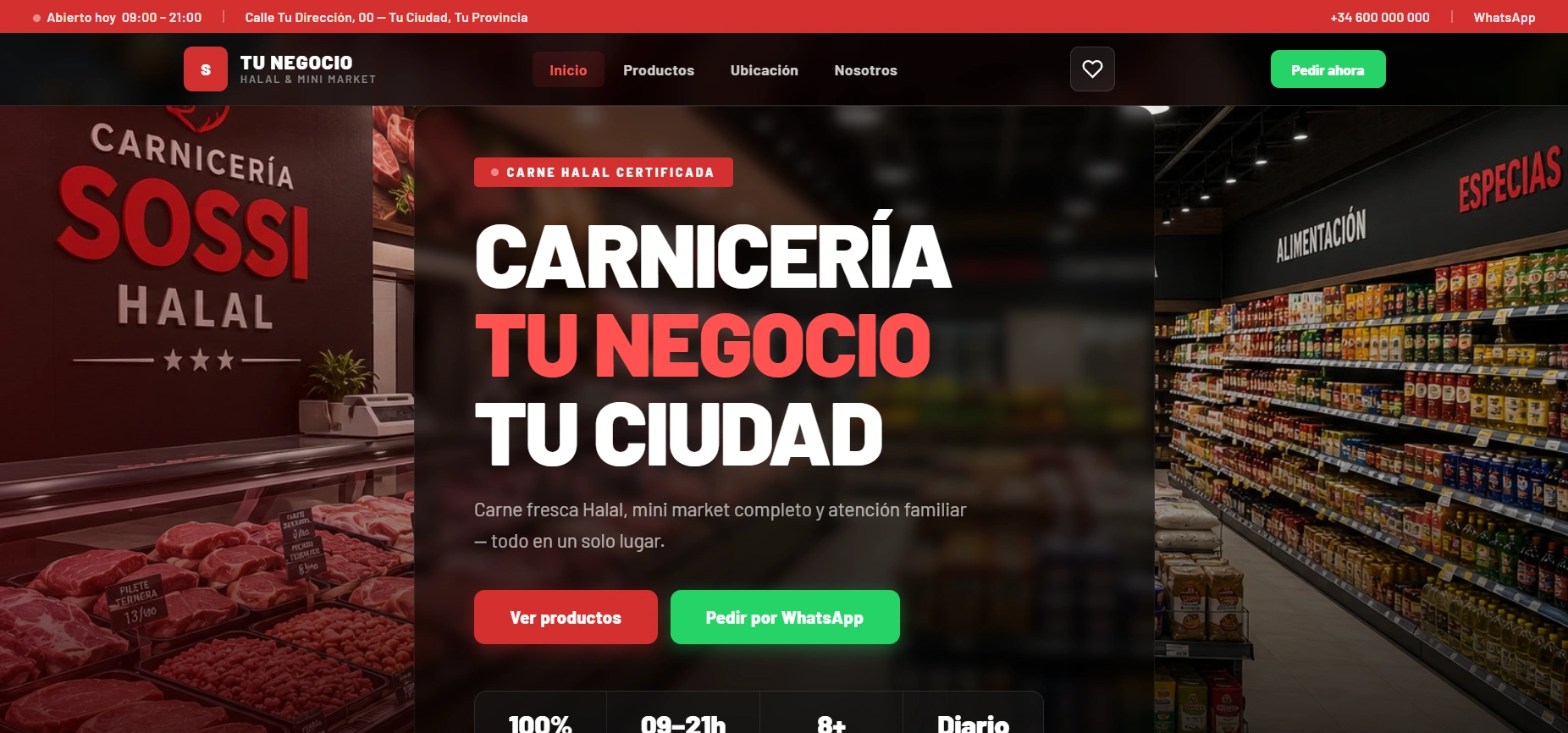 Plantilla web para carnicería y mini market halal