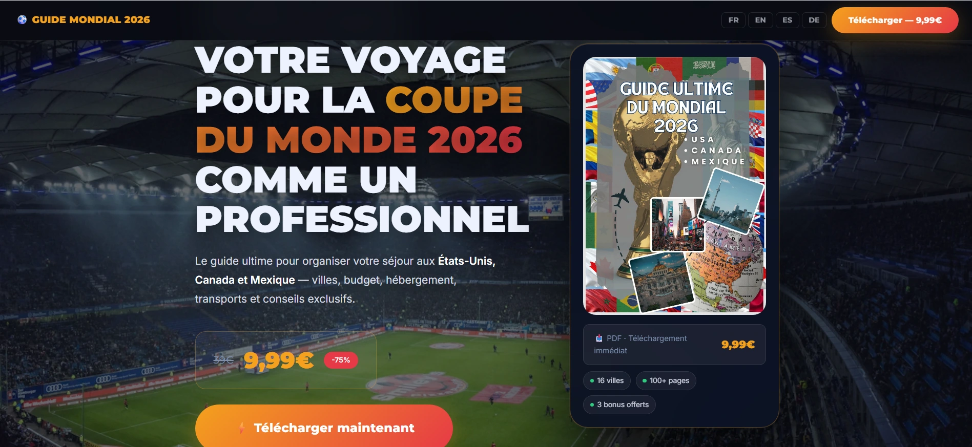 Landing page de venta para ebook Guía Mundial 2026