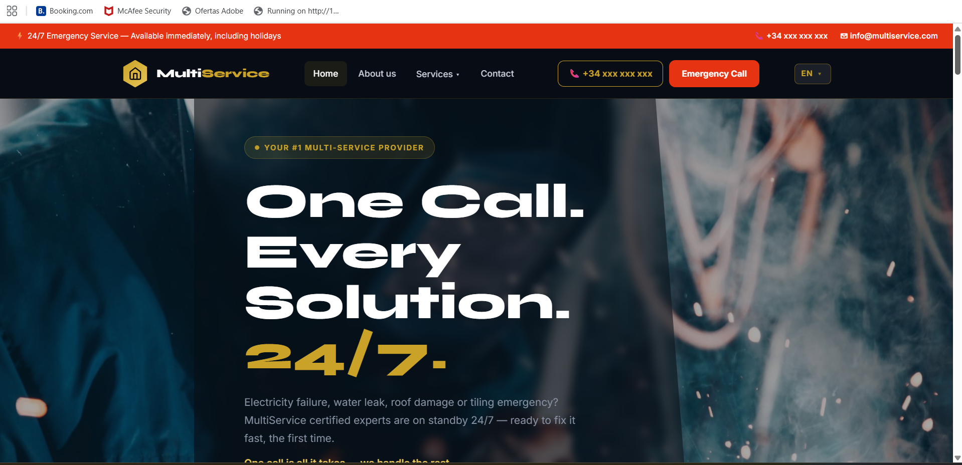 Plantilla web para empresa de servicios de urgencia 24 horas